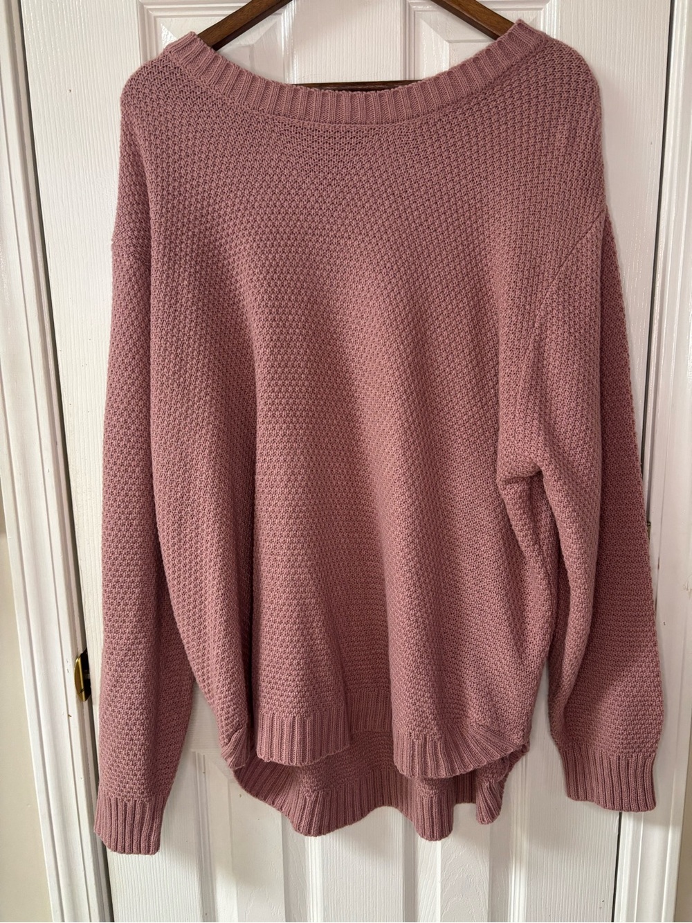 Zenana Outfitters Mauve Crewneck Waffle Knit Sweater